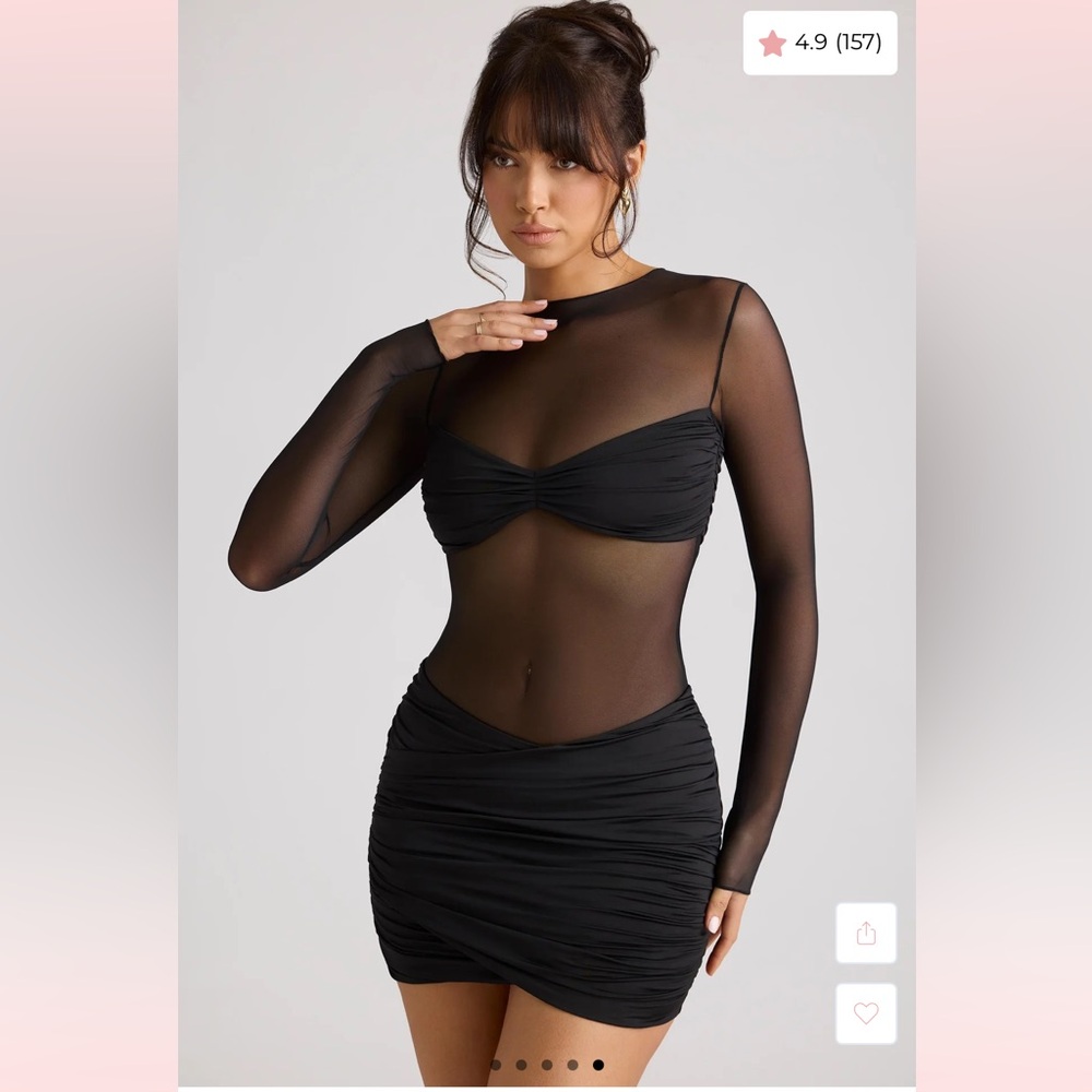 Oh Polly Essie Sheer Paneled Long Sleeve Mini Dress